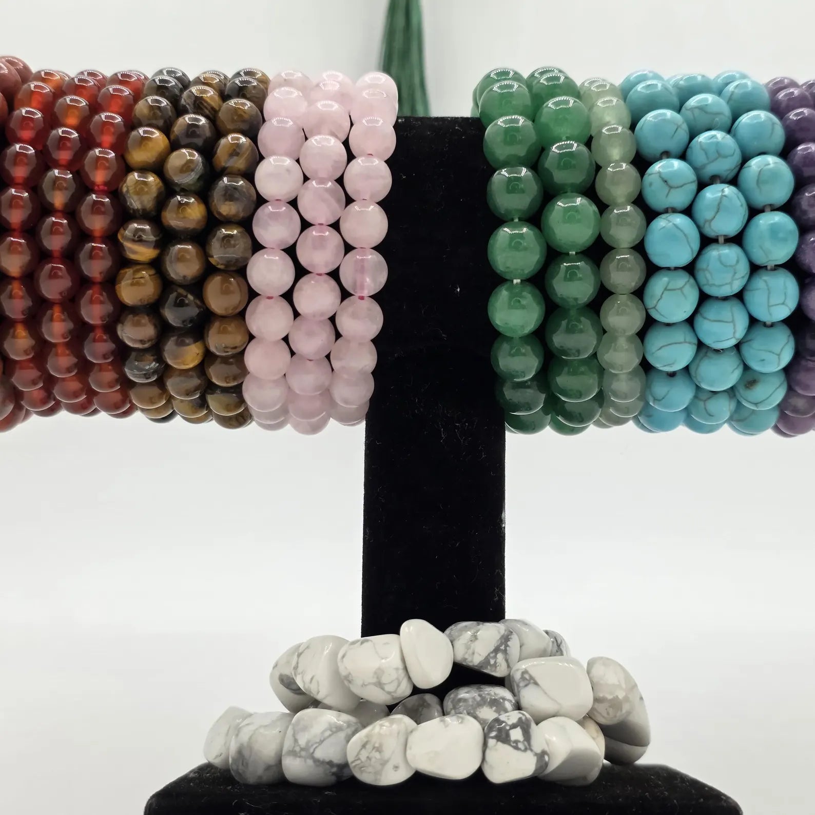 27 Mixed Gemstone Bracelets, Wholesale Crystal Bracelet Lot