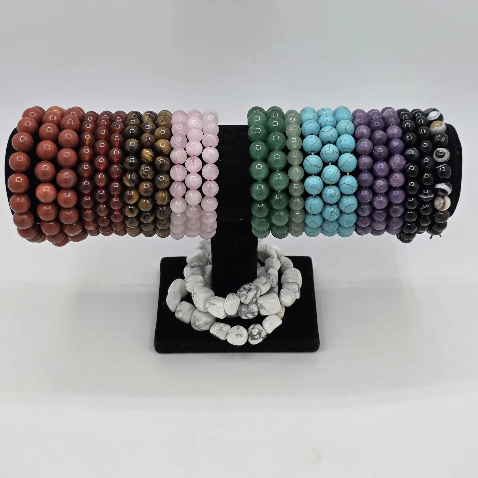 27 Mixed Gemstone Bracelets, Wholesale Crystal Bracelet Lot