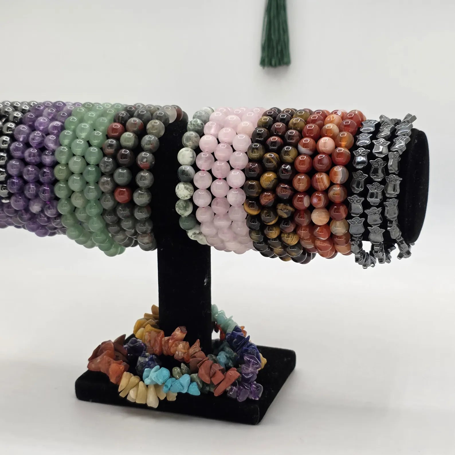 28 Mixed Gemstone Bracelets, Wholesale Crystal Bracelet Lot