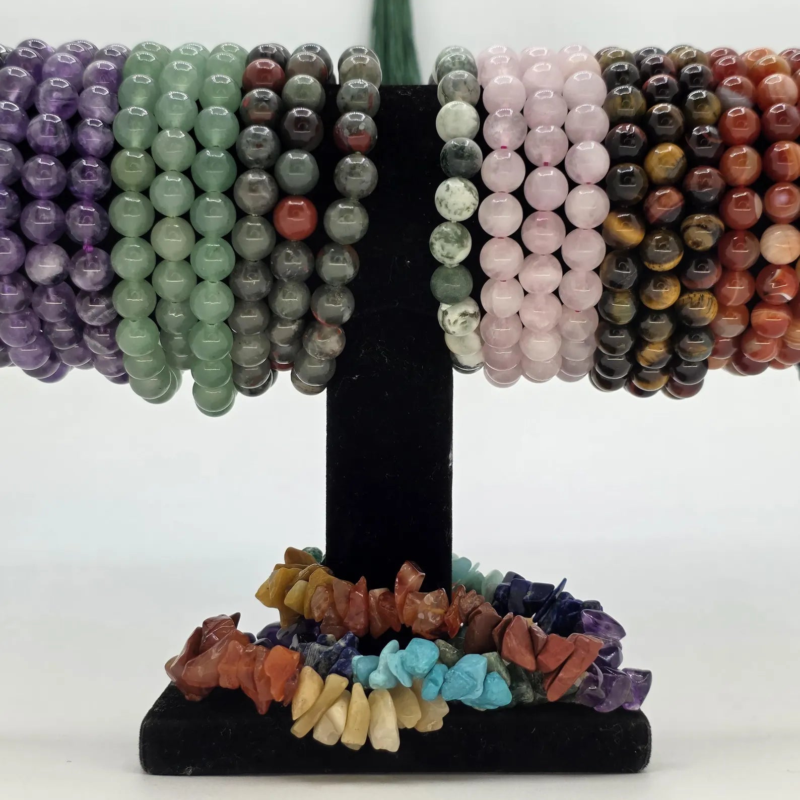 28 Mixed Gemstone Bracelets, Wholesale Crystal Bracelet Lot
