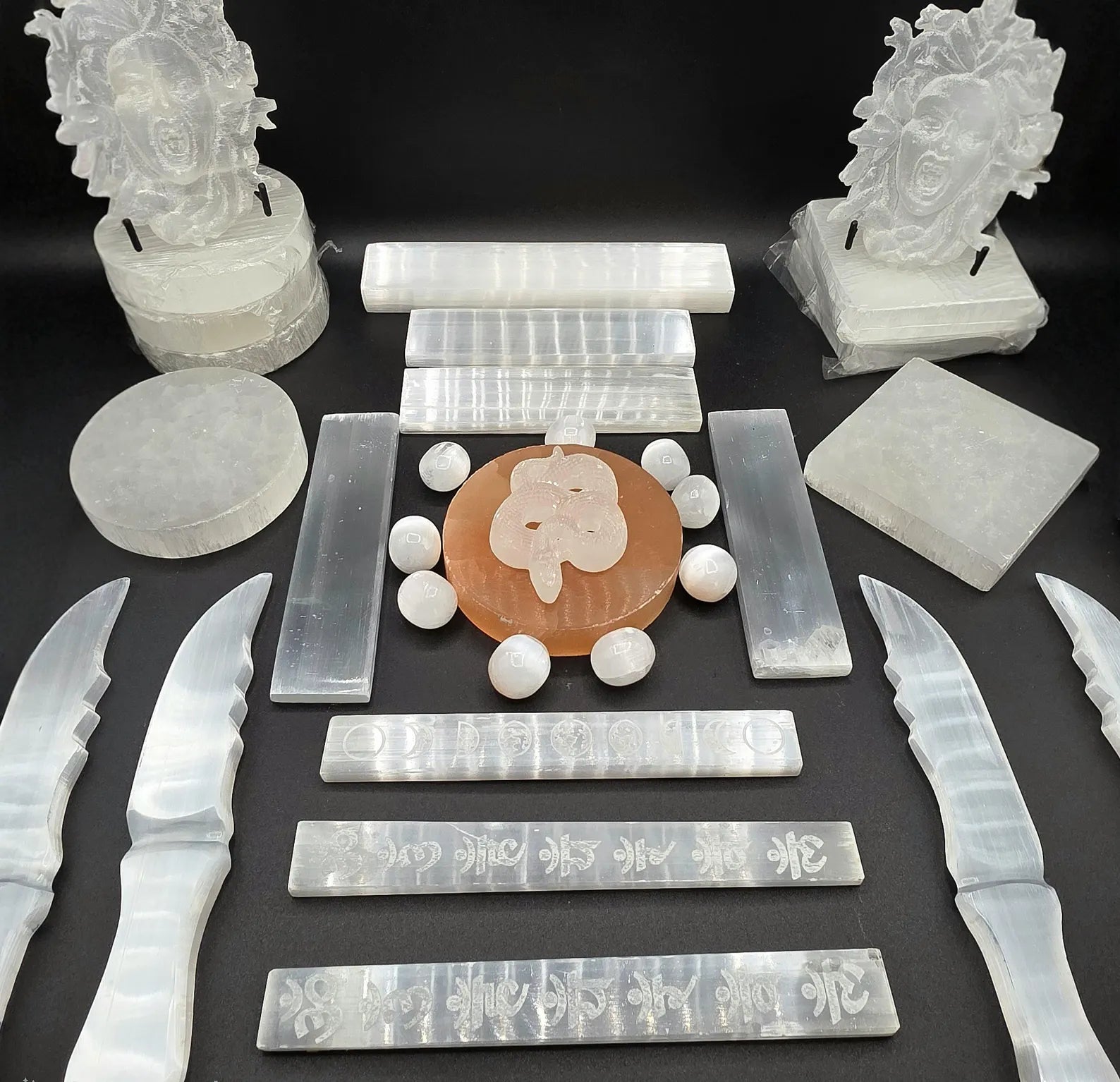 32 Pcs Selenite Variety Lot - Carvings, Slabs, Sticks Clearance One of A Kind