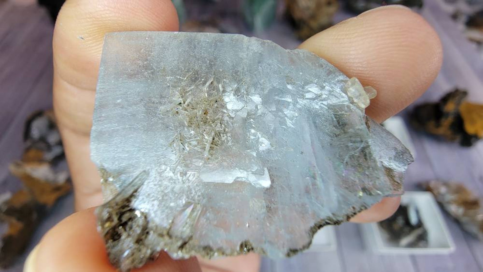 Rare Blue Barite Crystal with Rainbow from Morocco