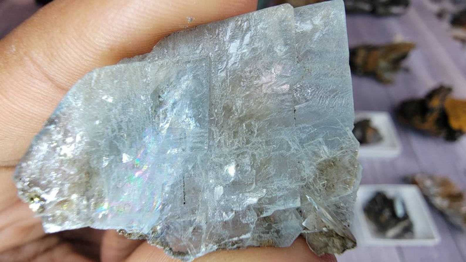 Rare Blue Barite Crystal with Rainbow from Morocco