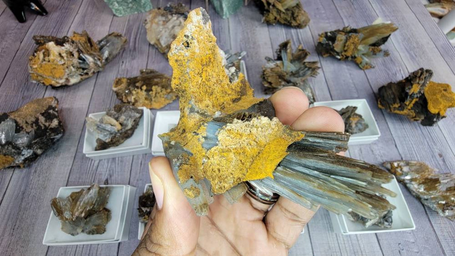 Rare Blue Barite Crystal with Rainbow in Matrix from Morocco