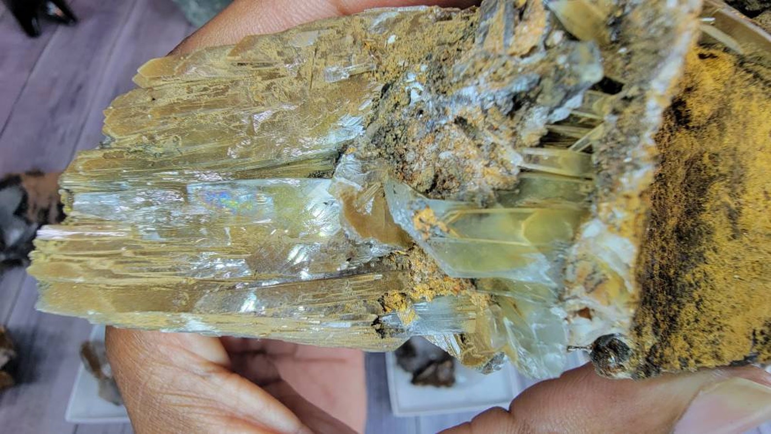 Rare Blue Barite Crystal with Rainbow in Matrix from Morocco