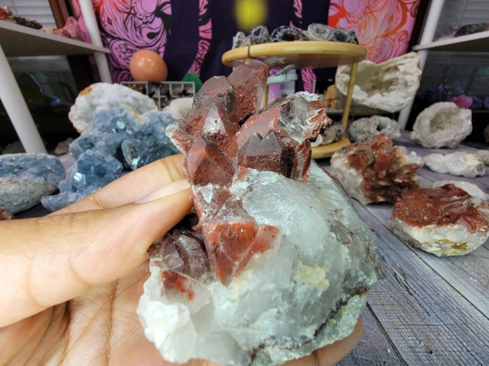 Large Deep Red Quartz Crystal Cluster from Morocco