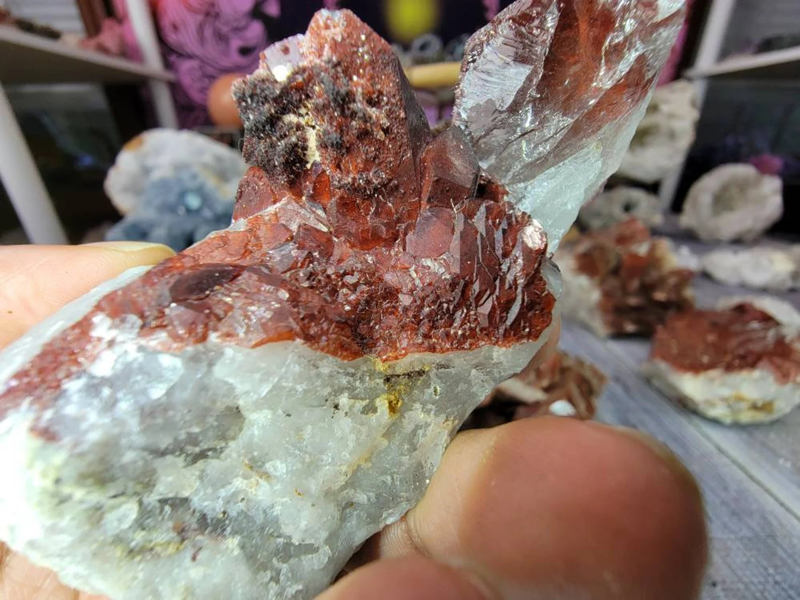 Large Deep Red Quartz Crystal Cluster from Morocco