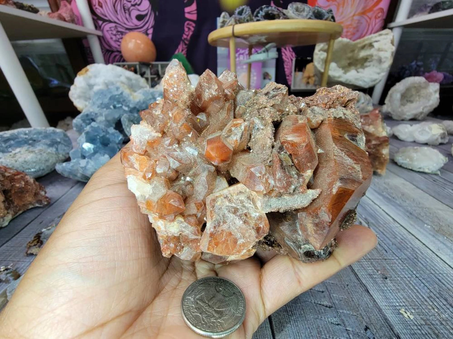 Large Druzy Red Quartz Crystal Cluster from Morocoo