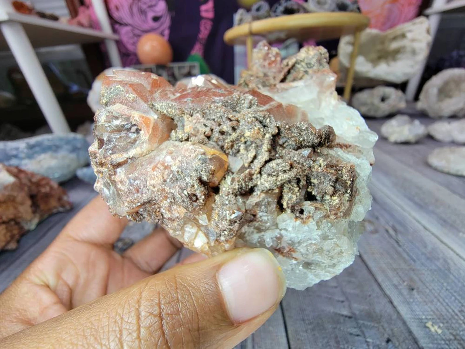 Large Red Quartz Crystal Cluster with Druzy from Morocoo