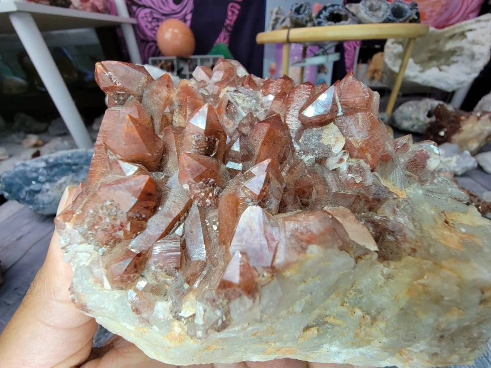 Large Chunky Red Quartz Crystal Cluster from Morocco