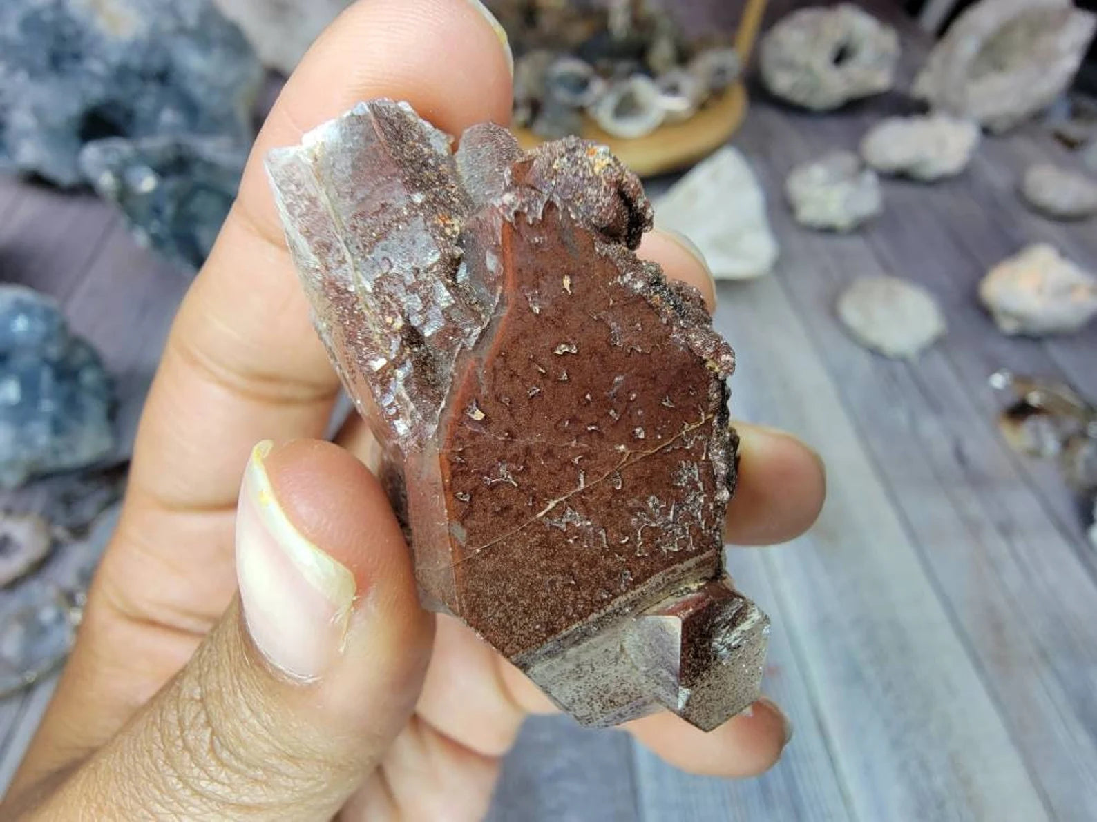 Small Red Quartz Point with Druzy from Morocco