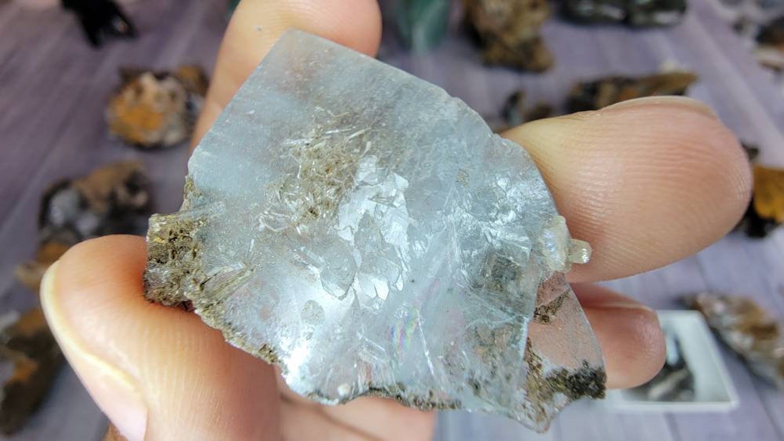 Rare Blue Barite Crystal with Rainbow from Morocco