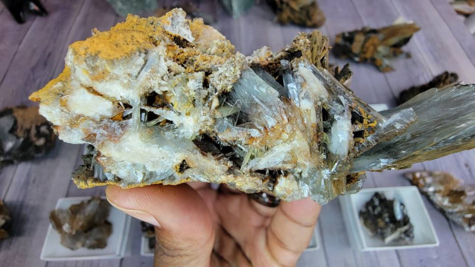 Rare Blue Barite Crystal with Rainbow in Matrix from Morocco