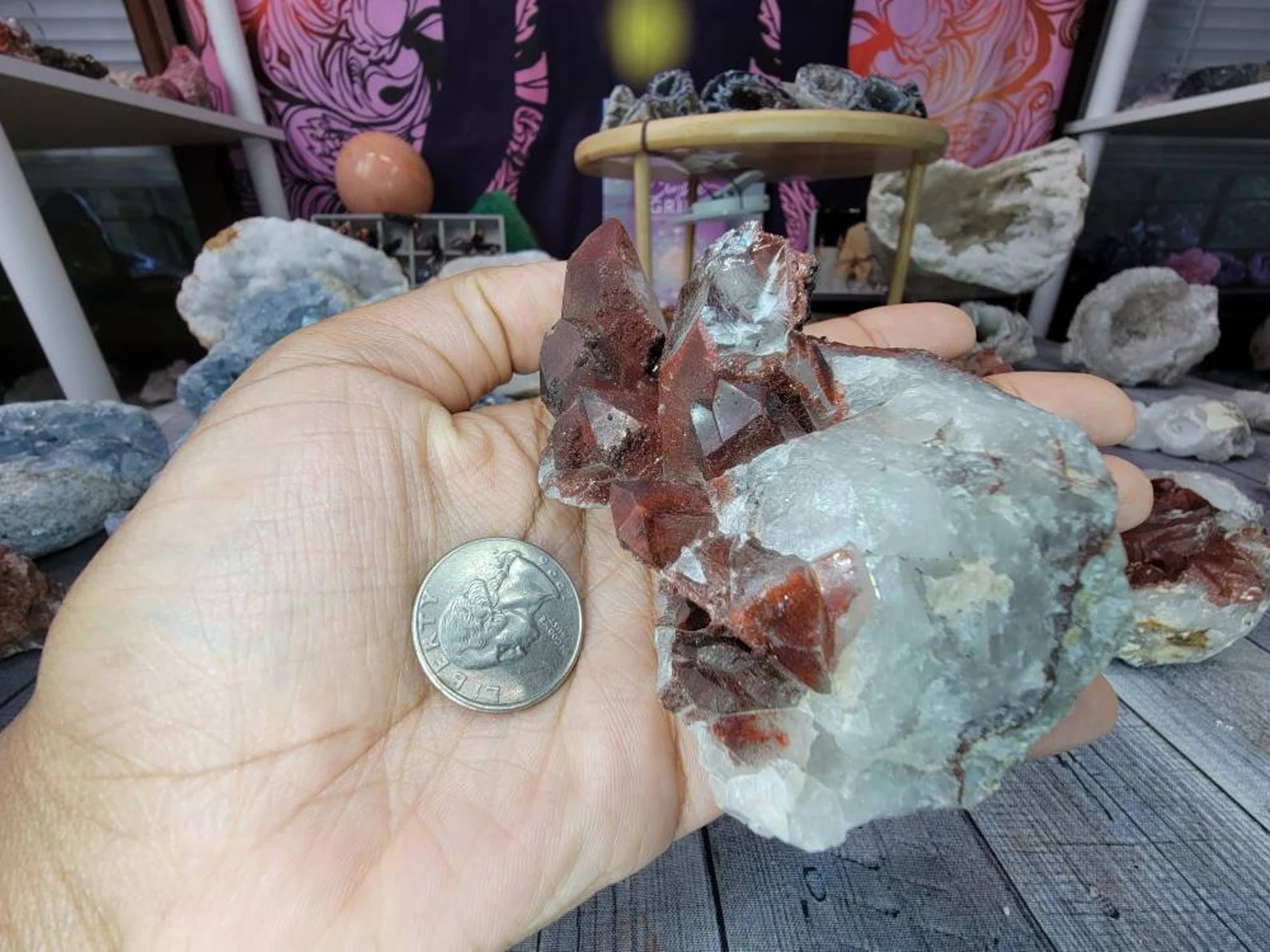 Large Deep Red Quartz Crystal Cluster from Morocco