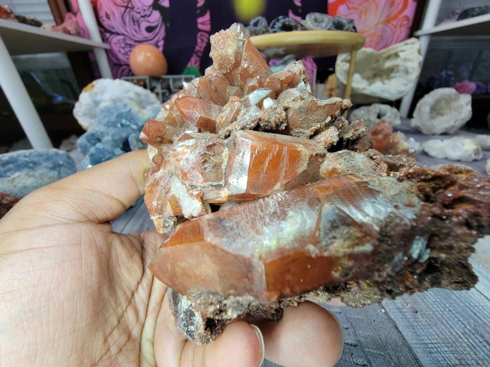 Large Druzy Red Quartz Crystal Cluster from Morocoo