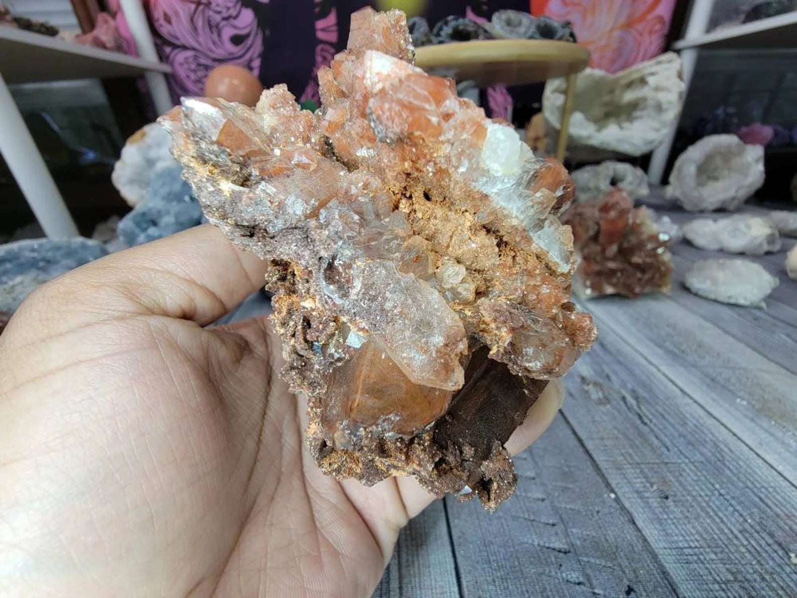 Large Druzy Red Quartz Crystal Cluster from Morocoo