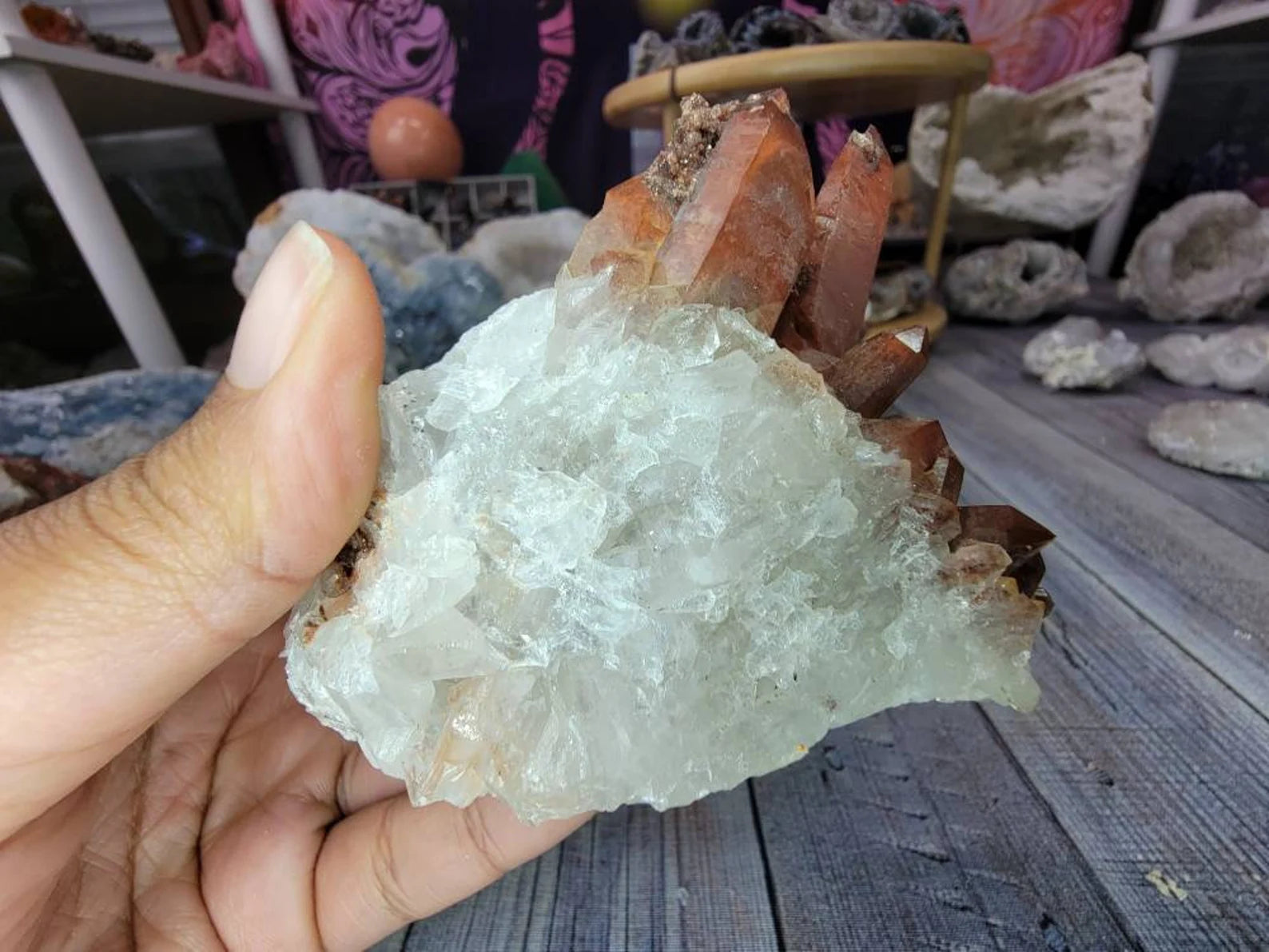 Large Red Quartz Crystal Cluster with Druzy from Morocoo