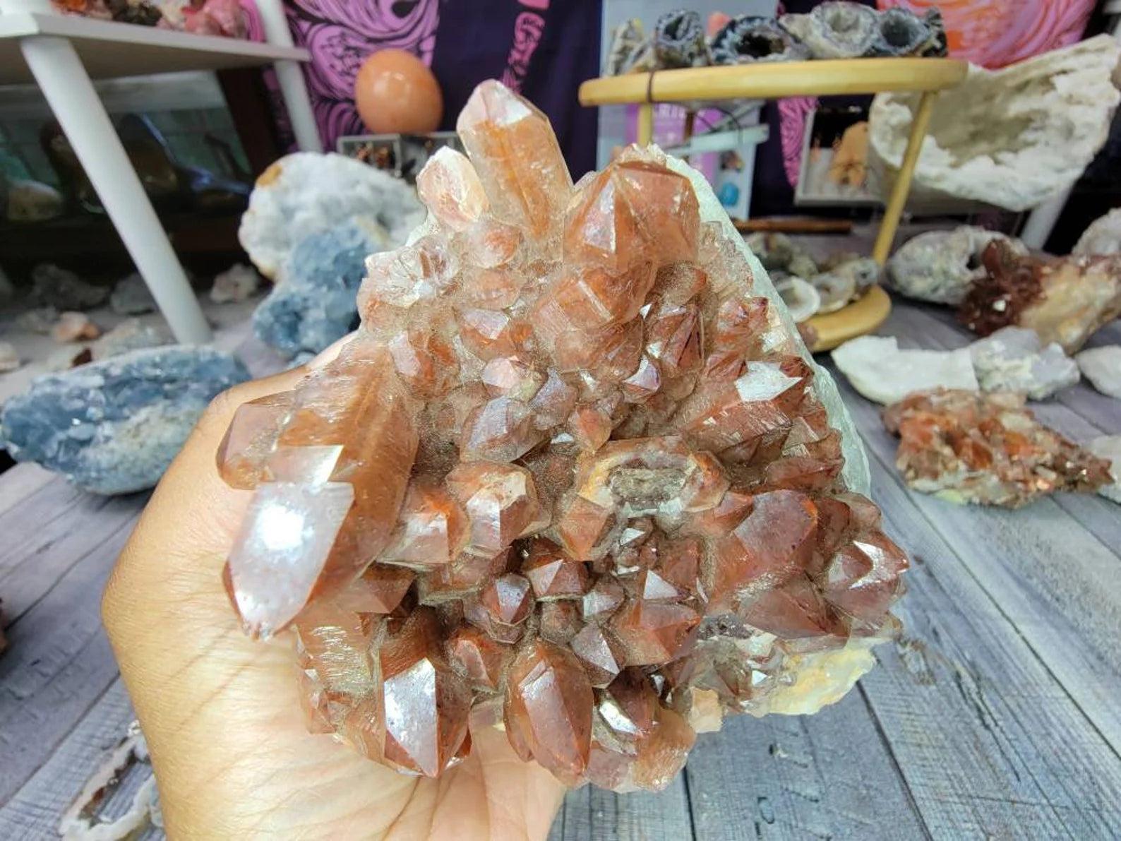 Large Chunky Red Quartz Crystal Cluster from Morocco