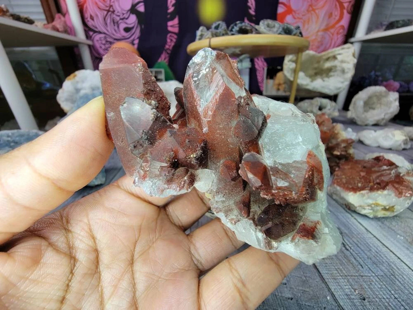 Large Deep Red Quartz Crystal Cluster from Morocco