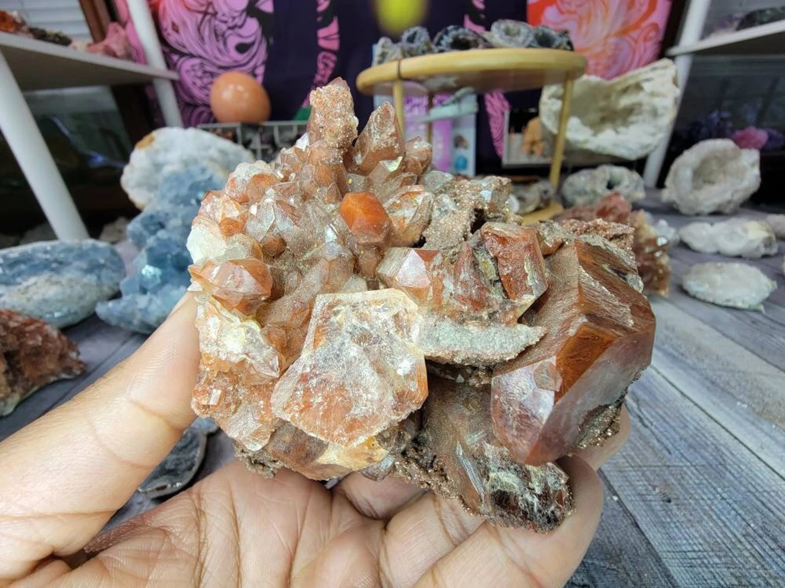 Large Druzy Red Quartz Crystal Cluster from Morocoo