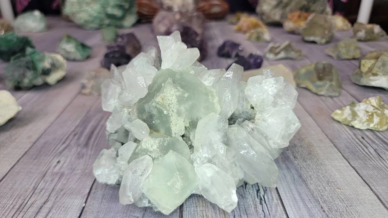 Very Rare Octahedral Fluorite with Shiny Calcite Blades Specimen from China