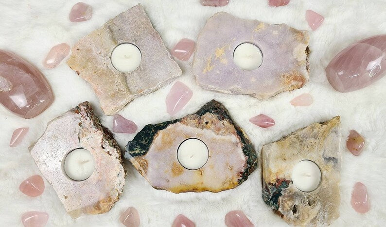 Pink Amethyst Candle Holders