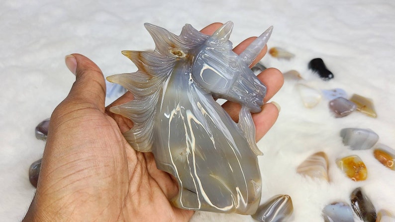 Intricate Unicorn Druzy Agate Carving