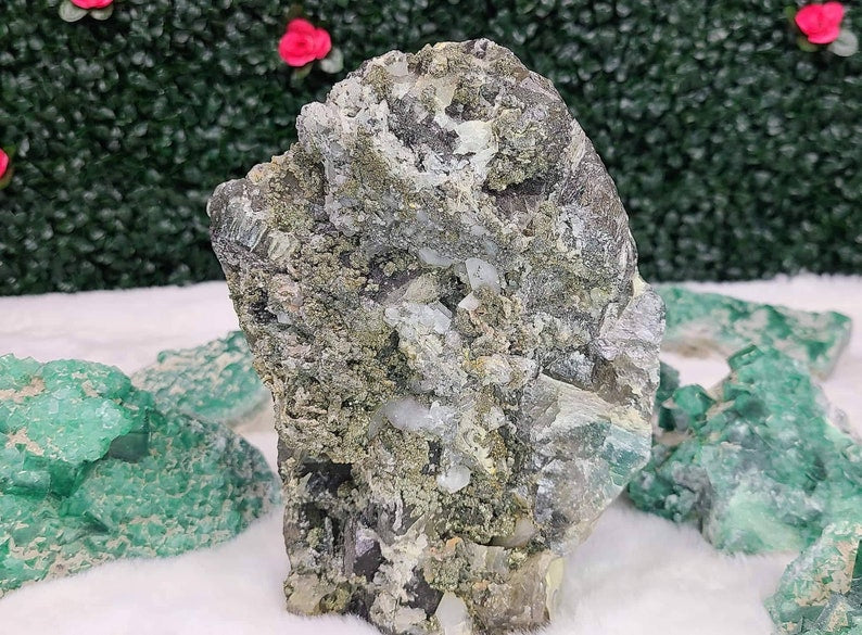 XL 11LB Rare Fluorite Pyrite Calcite Combo Cluster