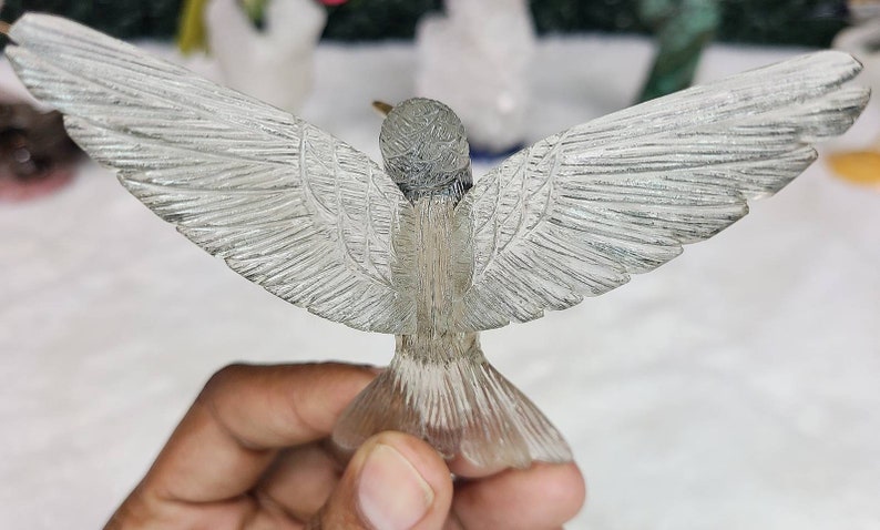 Beautiful Hummingbird on Cactus Carving Made With Natural Crystals