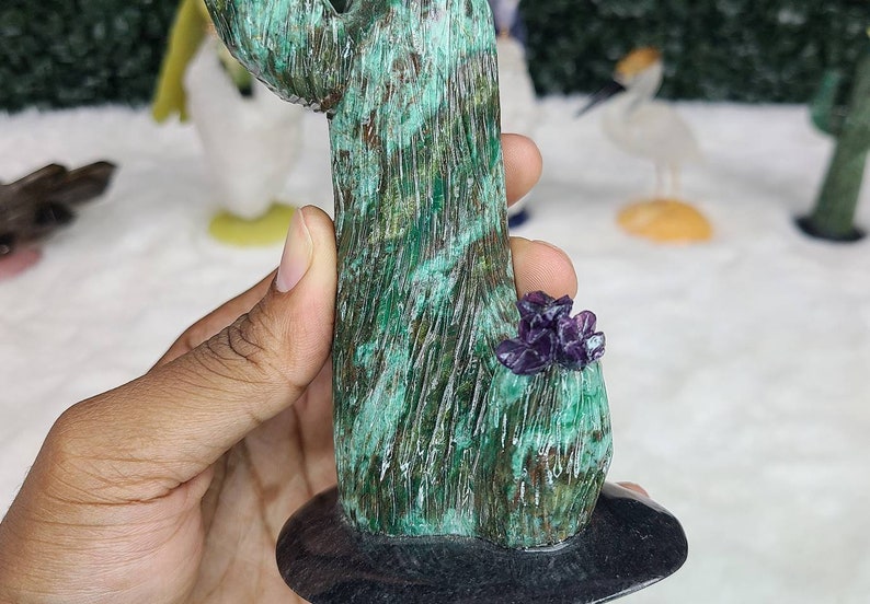 Desert Owl Cactus Carving Made With Natural Crystals