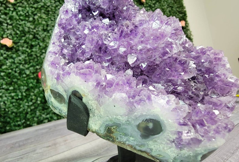 Polished Amethyst Cluster on Display Stand