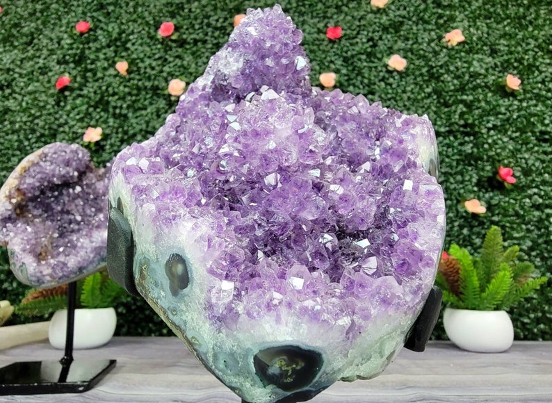 Polished Amethyst Cluster on Display Stand