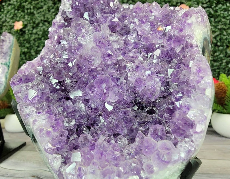 Polished Amethyst Cluster on Display Stand