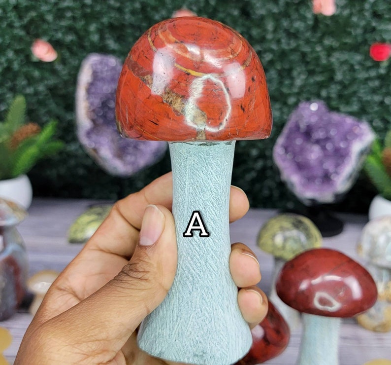 Choose Your Own Brecciated Jasper Cap Mushrooms with Soapstone Stems