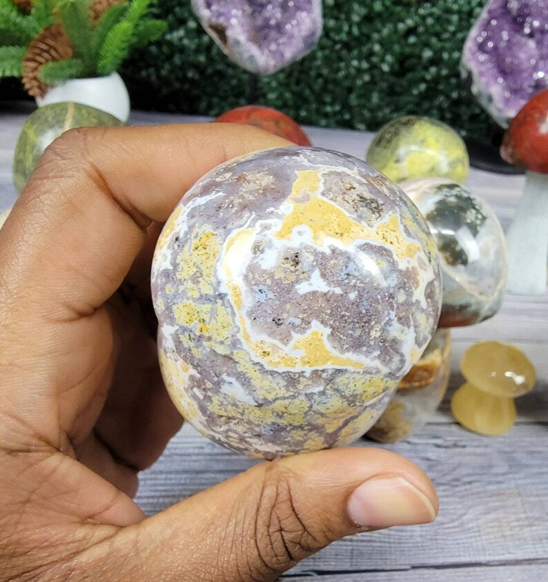 Chunky Ocean Jasper Mushroom with Druzy