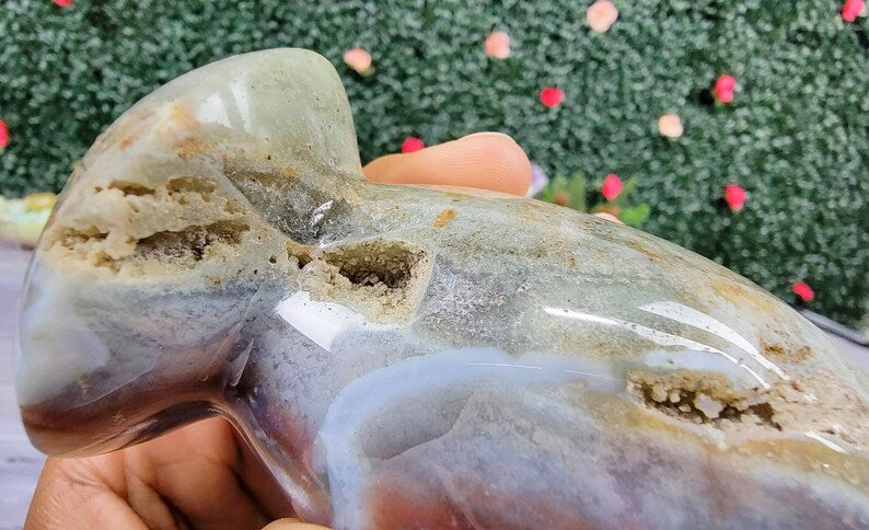 Large Gorgeous Ocean Jasper Mushroom with Druzy