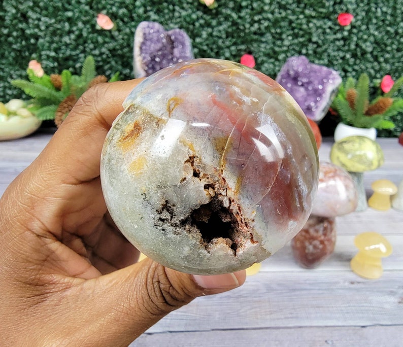 Large Gorgeous Ocean Jasper Mushroom with Druzy