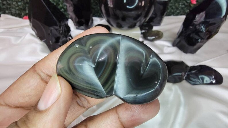 Rainbow Obsidian Double Twin Hearts Carving