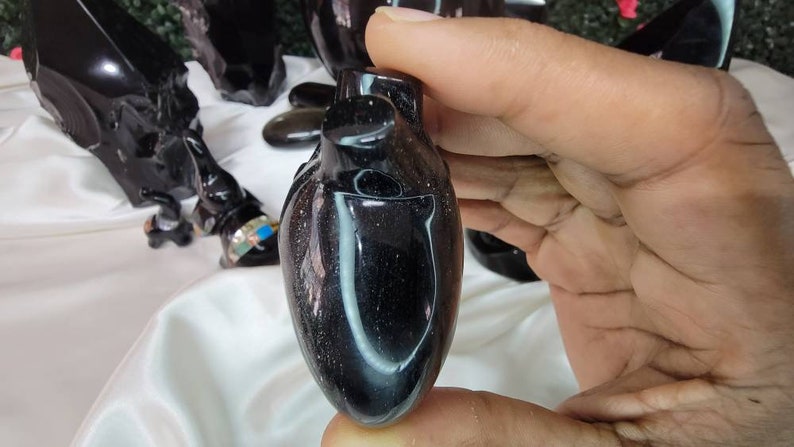 Golden Sheen Obsidian Anatomical Heart Carving