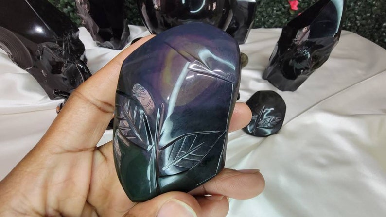Unique Rainbow Obsidian Rose Flower Carving