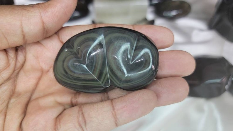 Rainbow Obsidian Double Twin Hearts Carving