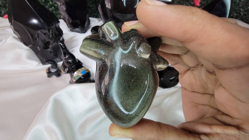 Golden Sheen Obsidian Anatomical Heart Carving