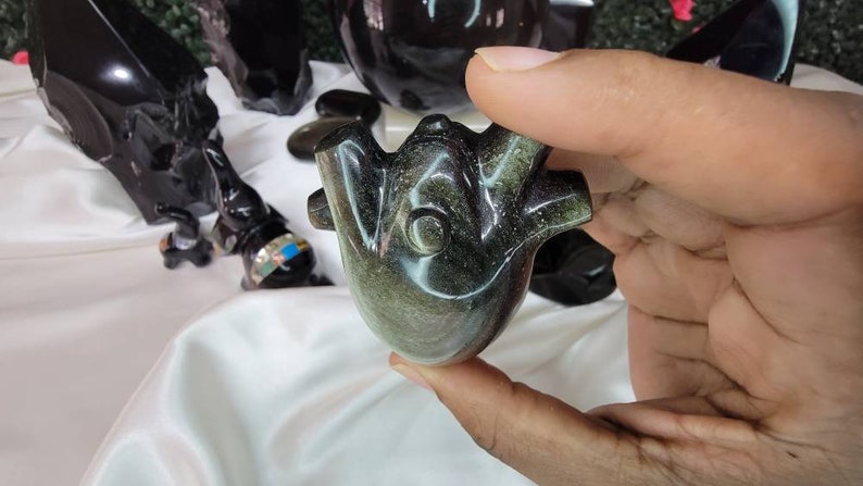 Golden Sheen Obsidian Anatomical Heart Carving