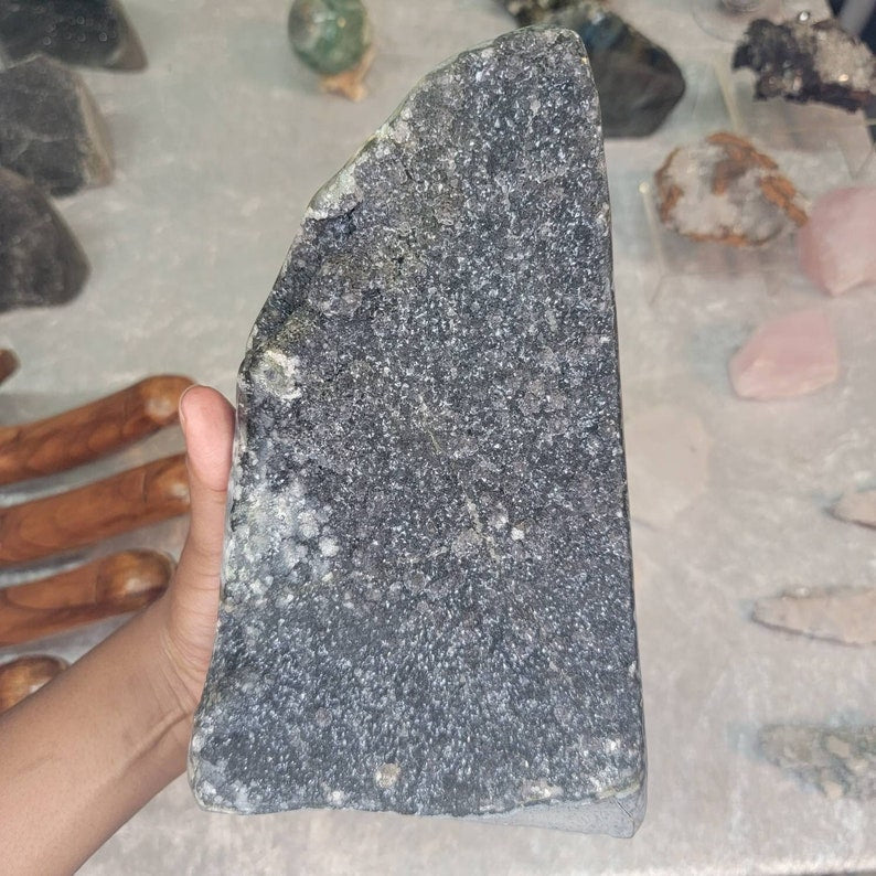 Large Druzy Black Amethyst Cut Base from Brazil