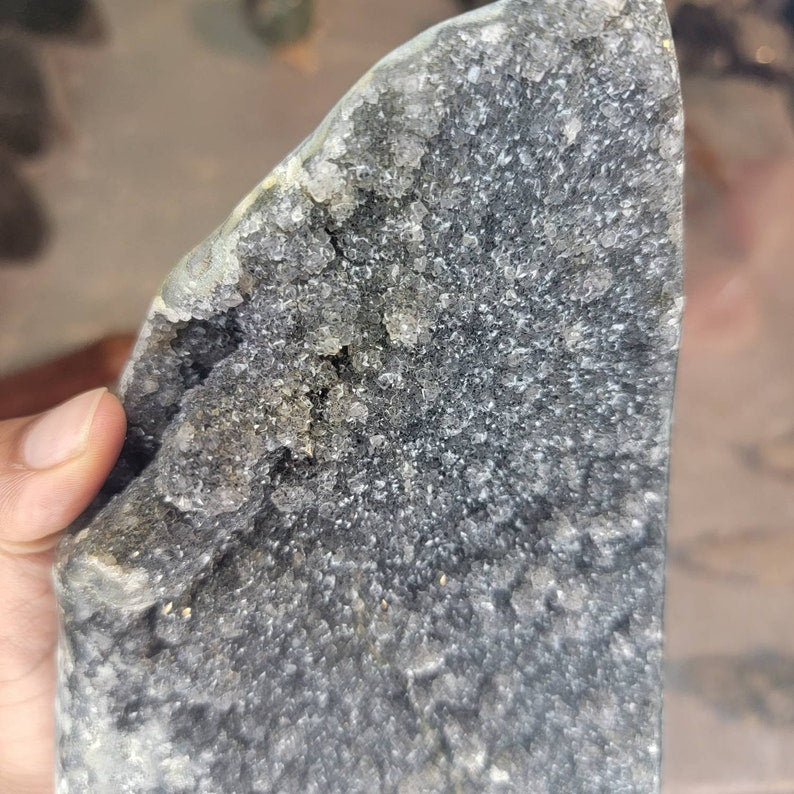 Large Druzy Black Amethyst Cut Base from Brazil