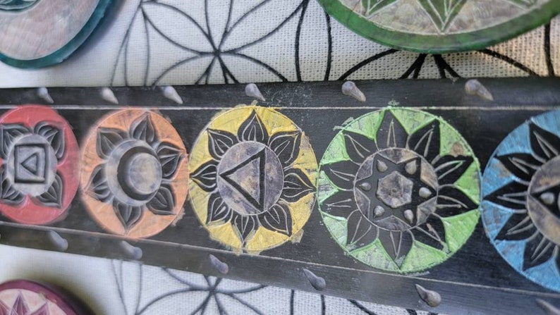 7 Rainbow Chakra Incense Tray Holder Burner for Sticks Soapstone