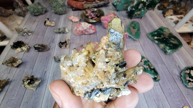 Awesome Smoky Quartz Cluster with bits of Orthoclase and Tourmaline from Malawi