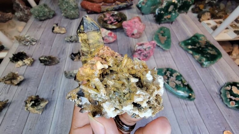 Awesome Smoky Quartz Cluster with bits of Orthoclase and Tourmaline from Malawi