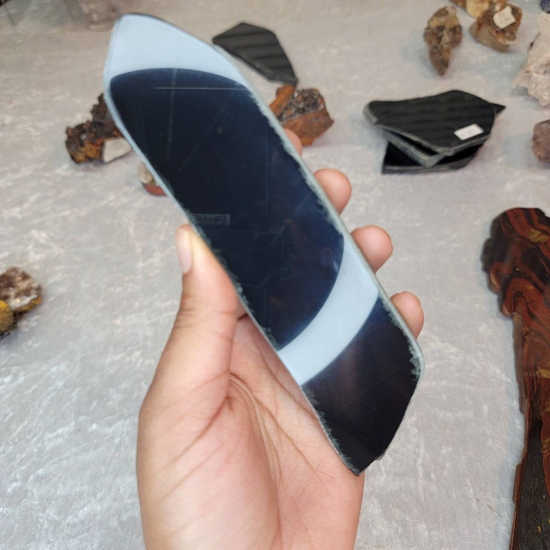 Australian Black Nephrite Jade Slab Reflective Scrying Tool