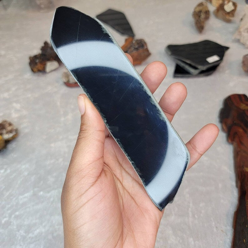 Australian Black Nephrite Jade Slab Reflective Scrying Tool